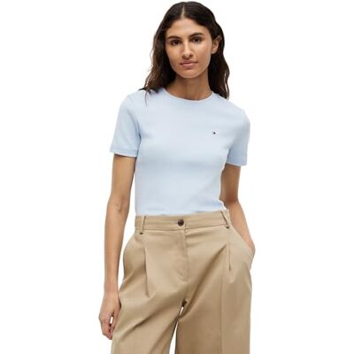 Tommy Hilfiger dam slim CODY C-NK SS WW0WW40587, blå, L, Blå (Breezy Blue), L Tommy Hilfiger dam slim CODY C-NK SS WW0WW40587, blå, L, Blå (Breezy Blue), L