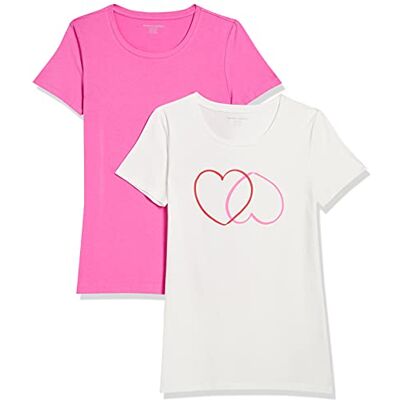 Amazon Essentials Women's Kortärmad T-shirt med rund hals klassisk passform, Pack of 2, Rosa/Vit Hjärtan, L Amazon Essentials Women's Kortärmad T-shirt med rund hals klassisk passform, Pack of 2, Rosa/Vit Hjärtan, L