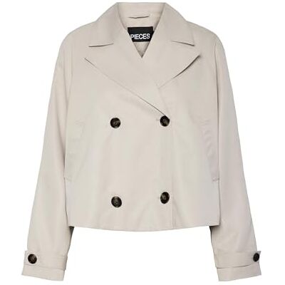 PIECES Pcscarlett Ls Short Trenchcoat Noos, Silvergrå, M PIECES Pcscarlett Ls Short Trenchcoat Noos, Silvergrå, M