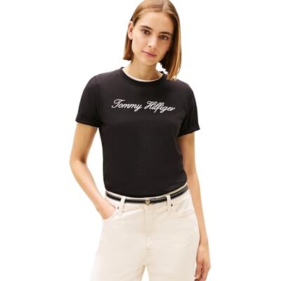Tommy Hilfiger dam NOS SCRIPT REGULAR C-NK SS WW0WW434590GJ008, SVART (Nos Black), XXXL, Svart (nr svart), 3XL Tommy Hilfiger dam NOS SCRIPT REGULAR C-NK SS WW0WW434590GJ008, SVART (Nos Black), XXXL, Svart (nr svart), 3XL