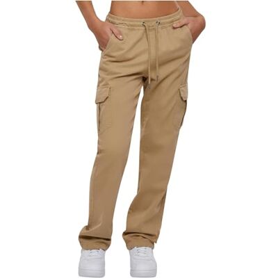 Urban Classics Dam, hög midja, twill cargobyxor, byxor, Unionbeige, 3XL Urban Classics Dam, hög midja, twill cargobyxor, byxor, Unionbeige, 3XL