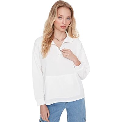 Trendyol Dam polokrage vanlig vanlig sweatshirt, Ecru, S, Ecru Trendyol Dam polokrage vanlig vanlig sweatshirt, Ecru, S, Ecru