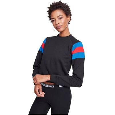 Urban Classics Dam långärmad randig crew sweatshirt, Flerfärgad (Black/Brightblue/Firered 01558), XXL Urban Classics Dam långärmad randig crew sweatshirt, Flerfärgad (Black/Brightblue/Firered 01558), XXL