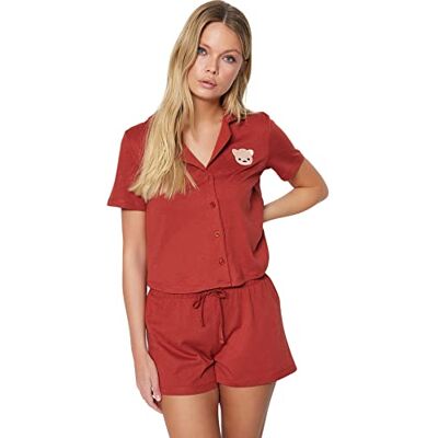 Trendyol Dam enkel stickad skjorta kort pyjamasset, kanel, XL, Kanel, XL Trendyol Dam enkel stickad skjorta kort pyjamasset, kanel, XL, Kanel, XL