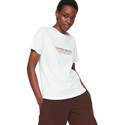 Trendyol Dam normal passform basic rund hals stickad t-shirt, Ecru, M Trendyol Dam normal passform basic rund hals stickad t-shirt, Ecru, M
