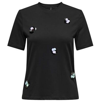 ONLY Onlolivia Life S/S blomma O-hals topp JRS, svart, L ONLY Onlolivia Life S/S blomma O-hals topp JRS, svart, L