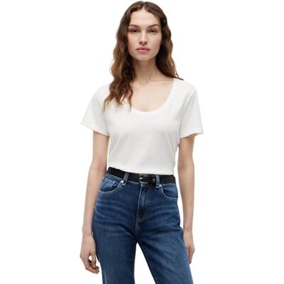 Tommy Hilfiger dam Co linne Scoop Nk Ss Tee WW0WW48705, vit, XS Tommy Hilfiger dam Co linne Scoop Nk Ss Tee WW0WW48705, vit, XS