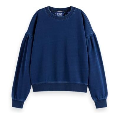 Scotch & Soda tvättad indigo rund hals sweatshirt med ballongärmar, Tvättad Ind U417, XS Scotch & Soda tvättad indigo rund hals sweatshirt med ballongärmar, Tvättad Ind U417, XS