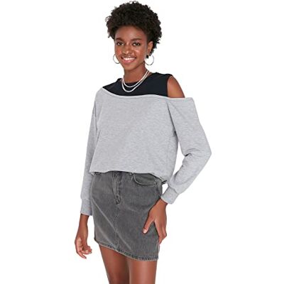 Trendyol Kvinnor Ung Vanlig Basic Rund hals Stickad Sweatshirt, Grått, XL Trendyol Kvinnor Ung Vanlig Basic Rund hals Stickad Sweatshirt, Grått, XL