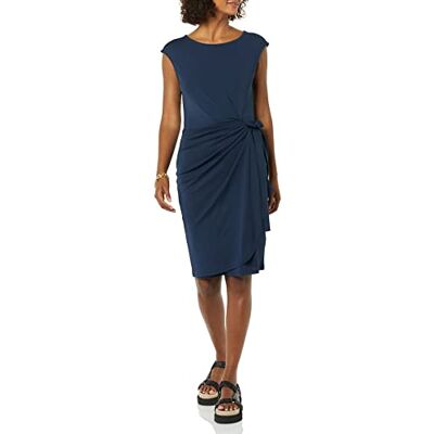 Amazon Essentials dammössa ärm båthals falsk wrap klänning, marinblå, XX-Large Amazon Essentials dammössa ärm båthals falsk wrap klänning, marinblå, XX-Large
