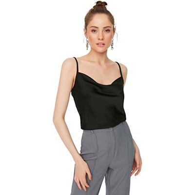 Trendyol Dam vanlig bas kåpa hals vävd blus, Svart, 60 SE Trendyol Dam vanlig bas kåpa hals vävd blus, Svart, 60 SE