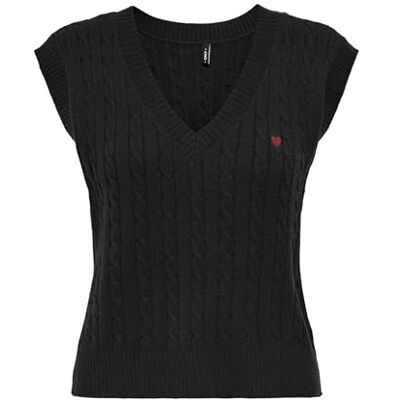 ONLY Onlkatia Sl Cable V-Neck Vest Cc KNT, svart, XS ONLY Onlkatia Sl Cable V-Neck Vest Cc KNT, svart, XS