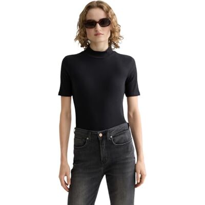 Scotch & Soda Core Mock Neck Rib T-shirt för kvinnor, Svart 001, M Scotch & Soda Core Mock Neck Rib T-shirt för kvinnor, Svart 001, M