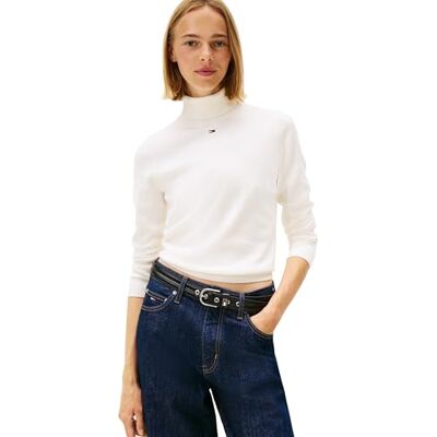 Tommy Jeans TJW Essential TRTLNK tröja DW0DW21672, vit, XS, Vit (uråldrigt vit), XS Tommy Jeans TJW Essential TRTLNK tröja DW0DW21672, vit, XS, Vit (uråldrigt vit), XS
