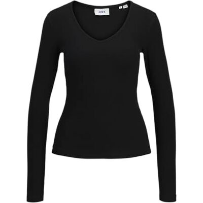 JJXX JACK & JONES Jxfreya STR Ls V-hals topp JRS, svart, M JJXX JACK & JONES Jxfreya STR Ls V-hals topp JRS, svart, M