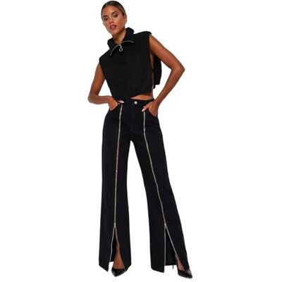 Trendyol dam raka breda ben hög midja jeans, svart, 38 Trendyol dam raka breda ben hög midja jeans, svart, 38