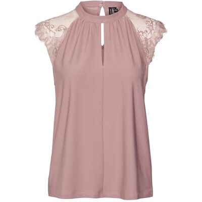 VERO MODA dam Vmmilla Sl Lace Tee Ga Noos T-shirt, Nostalgi ros, M VERO MODA dam Vmmilla Sl Lace Tee Ga Noos T-shirt, Nostalgi ros, M