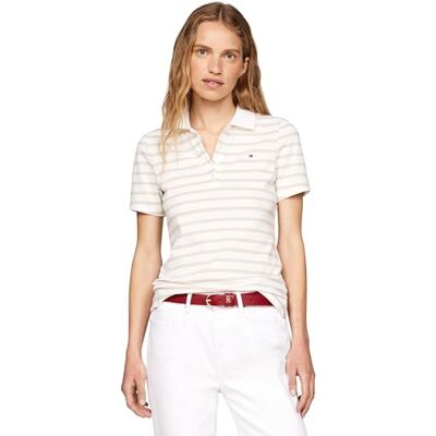 Tommy Hilfiger dam S/S pikétröjor, Breton Stp/Ecru/Classic Beige, XXS Tommy Hilfiger dam S/S pikétröjor, Breton Stp/Ecru/Classic Beige, XXS