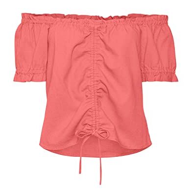 VERO MODA Damer Vmmymilo Ss offshoulder short WVN Ga Top, georgi persika, XS VERO MODA Damer Vmmymilo Ss offshoulder short WVN Ga Top, georgi persika, XS