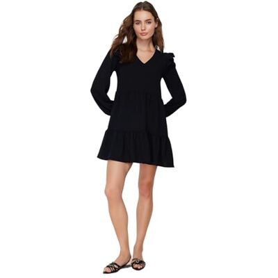 Trendyol Dam Petite Mini Shift Regular Fit tyg klänning, svart, 40 Trendyol Dam Petite Mini Shift Regular Fit tyg klänning, svart, 40