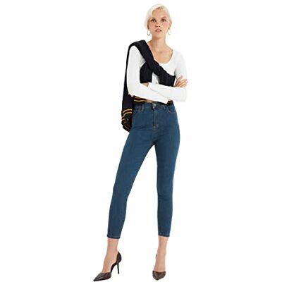 Trendyol Dam marinblå lacivert hög midja skinny jeans, 34 Trendyol Dam marinblå lacivert hög midja skinny jeans, 34