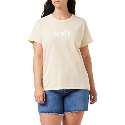 Levi's dam T-tröja Grafiska teer, Säsongsbetonad affisch logotyp persika puré, S Levi's dam T-tröja Grafiska teer, Säsongsbetonad affisch logotyp persika puré, S