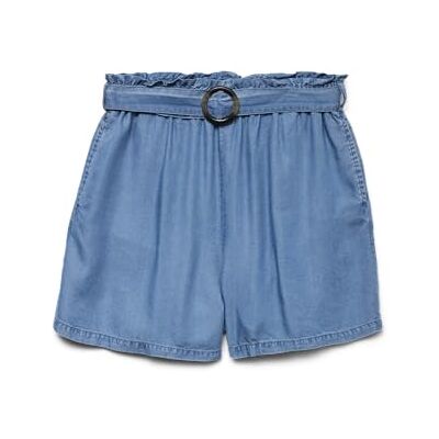 VERO MODA Vmfleur Hw Paperbag Belt Shorts Ga, Mellanblå denim, XS VERO MODA Vmfleur Hw Paperbag Belt Shorts Ga, Mellanblå denim, XS