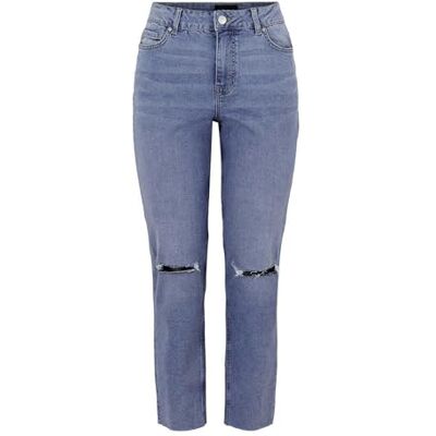 PIECES Blå Ruttna Crop Jeans - Jeans PIECES Blå Ruttna Crop Jeans - Jeans