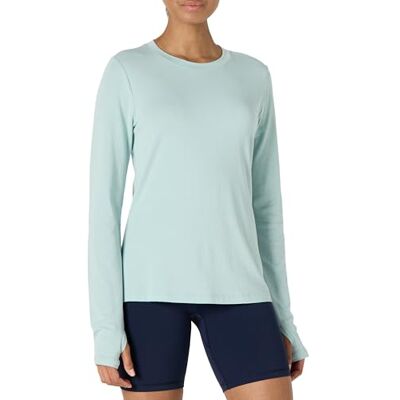 Amazon Essentials dam aktiv mjuk bomull normal passform rund hals långärmad lätt yoga träning t-shirt, Ljusblått, M Amazon Essentials dam aktiv mjuk bomull normal passform rund hals långärmad lätt yoga träning t-shirt, Ljusblått, M