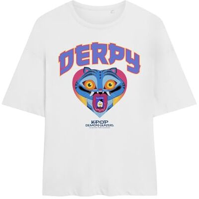 KPop Demon Hunters kvinnors Derpy Collegic damer överdimensionerad T-shirt, Vitt, XXL KPop Demon Hunters kvinnors Derpy Collegic damer överdimensionerad T-shirt, Vitt, XXL