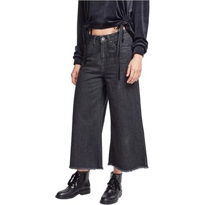 Urban Classics Dam denim culotte byxor, Svart (svart tvättad 00709), XS Urban Classics Dam denim culotte byxor, Svart (svart tvättad 00709), XS