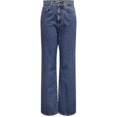 ONLY Dam rak passform jeans rakt skurna hög midja jeans, Mellanblå denim, 25W x 32L ONLY Dam rak passform jeans rakt skurna hög midja jeans, Mellanblå denim, 25W x 32L