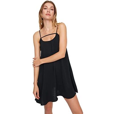 Trendyol Dam vävd klänning mini shift regular fit Webklänning, svart, 42 Trendyol Dam vävd klänning mini shift regular fit Webklänning, svart, 42