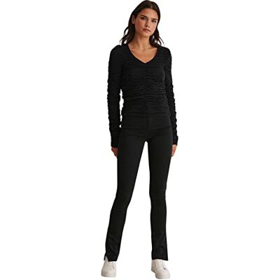 NA-KD kvinnors rynkad V-ringad topp blus, Svart, XS NA-KD kvinnors rynkad V-ringad topp blus, Svart, XS