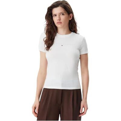 Tommy Jeans dam TJW slim tonal linear t-shirt expt S/S t-shirt, vit, XL, Vit (Ecru), XL Tommy Jeans dam TJW slim tonal linear t-shirt expt S/S t-shirt, vit, XL, Vit (Ecru), XL
