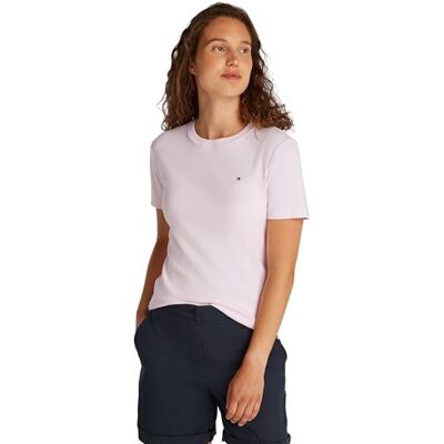 Tommy Hilfiger dam S/S stickade toppar, Rosa (ljusrosa), XXS Tommy Hilfiger dam S/S stickade toppar, Rosa (ljusrosa), XXS