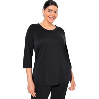 Ulla Popken dam stora storlekar överdimensionerade plus size skjorta, ribbade manschetter, rund hals, 3/4-ärm, svart, 62-64 Ulla Popken dam stora storlekar överdimensionerade plus size skjorta, ribbade manschetter, rund hals, 3/4-ärm, svart, 62-64