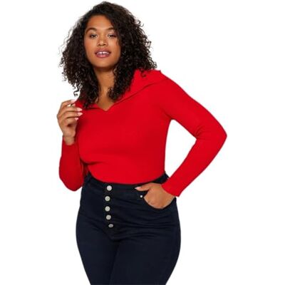 Trendyol FeMan plusstorlek anpassad bodycon båthals stickade kläder plusstorlek tröja, röd, 2XL, Röd, XXL Trendyol FeMan plusstorlek anpassad bodycon båthals stickade kläder plusstorlek tröja, röd, 2XL, Röd, XXL