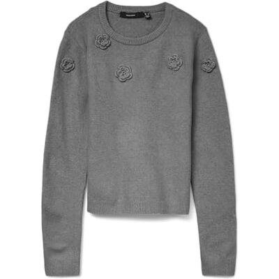 VERO MODA dam Vmrose Ls O-neck tröja Boo, Medium grå melerad, M VERO MODA dam Vmrose Ls O-neck tröja Boo, Medium grå melerad, M