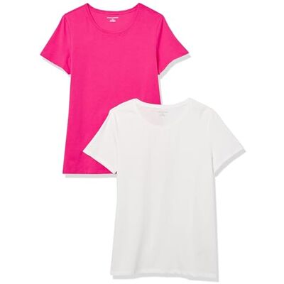 Amazon Essentials Women's Kortärmad T-shirt med rund hals klassisk passform, Pack of 2, Ljust rosa/Vit, M Amazon Essentials Women's Kortärmad T-shirt med rund hals klassisk passform, Pack of 2, Ljust rosa/Vit, M
