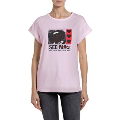Replay kortärmad dam-t-shirt, 369 Dolly Pink (Rosa), M Replay kortärmad dam-t-shirt, 369 Dolly Pink (Rosa), M