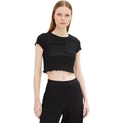 TOM TAILOR Denim Damer T-shirt 1035369, 14482 Deep Black, XL TOM TAILOR Denim Damer T-shirt 1035369, 14482 Deep Black, XL