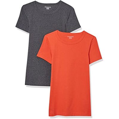 Amazon Essentials Women's Kortärmad T-shirt med rund hals smal passform, Pack of 2, Kolsvart ljung/Tomatröd, XXL Amazon Essentials Women's Kortärmad T-shirt med rund hals smal passform, Pack of 2, Kolsvart ljung/Tomatröd, XXL