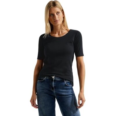 Cecil Dam Stil Lena Basic T-Shirt Bomull, Svart Ny, XS Cecil Dam Stil Lena Basic T-Shirt Bomull, Svart Ny, XS