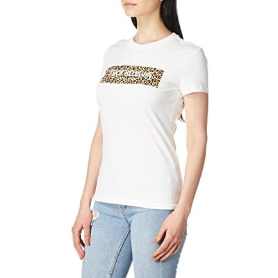 True Religion Slim Crew t-shirt med leopardblock för kvinnor, Vitt, XS True Religion Slim Crew t-shirt med leopardblock för kvinnor, Vitt, XS