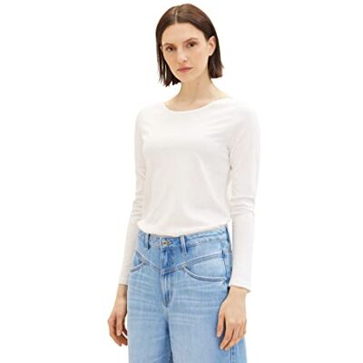 TOM TAILOR dam basic långärmad tröja, 10315-whisper white, XXL TOM TAILOR dam basic långärmad tröja, 10315-whisper white, XXL