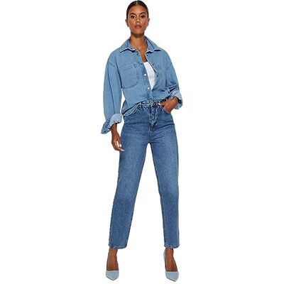 Trendyol dam rak mamma hög midja jeans, blå, 38 Trendyol dam rak mamma hög midja jeans, blå, 38