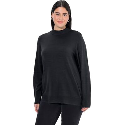 Ulla Popken Dam, ståkrage, långärmad, ribbade muddar, svart, 46/48/L Ulla Popken Dam, ståkrage, långärmad, ribbade muddar, svart, 46/48/L