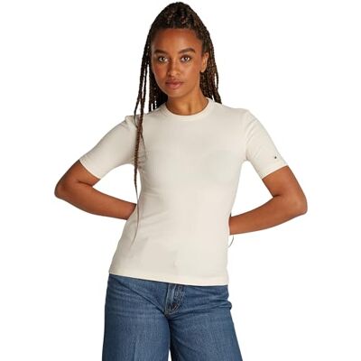 Tommy Hilfiger dam 5X2 Rib C-NK SS WW0WW43918 S/S t-shirt, beige, XXL, Beige (Calico), XXL Tommy Hilfiger dam 5X2 Rib C-NK SS WW0WW43918 S/S t-shirt, beige, XXL, Beige (Calico), XXL