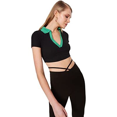 Trendyol Dam slim fit basic polokrage stickad blus, svart, L, Svart, L Trendyol Dam slim fit basic polokrage stickad blus, svart, L, Svart, L